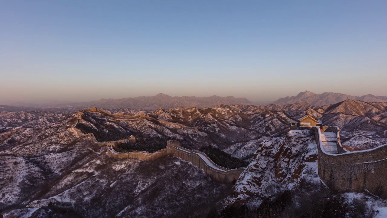 金山岭长城雪后日出延时摄影视频素材