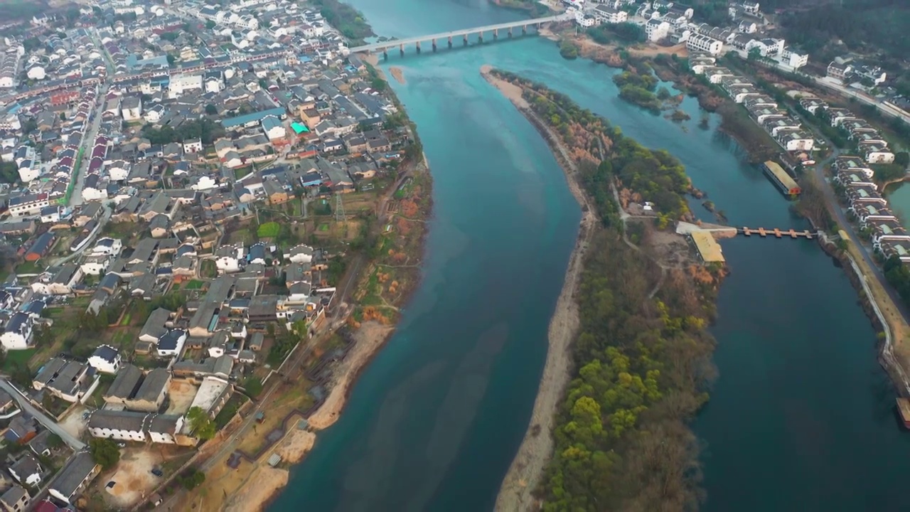 安徽省宣城市桃花潭景区夕阳航拍视频素材