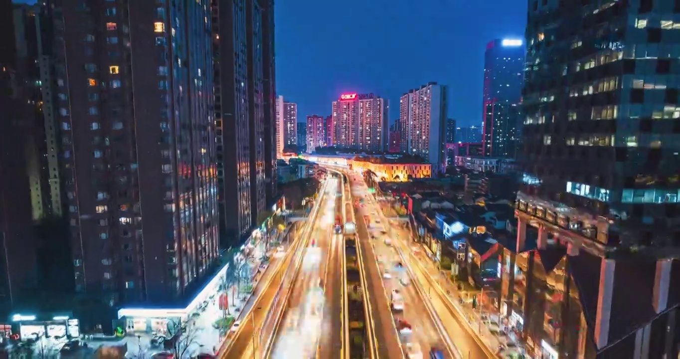 航拍延时成都二环路交通车流城市夜晚景观视频素材