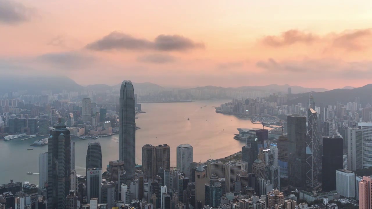 香港维多利亚港湾日出光影视频素材