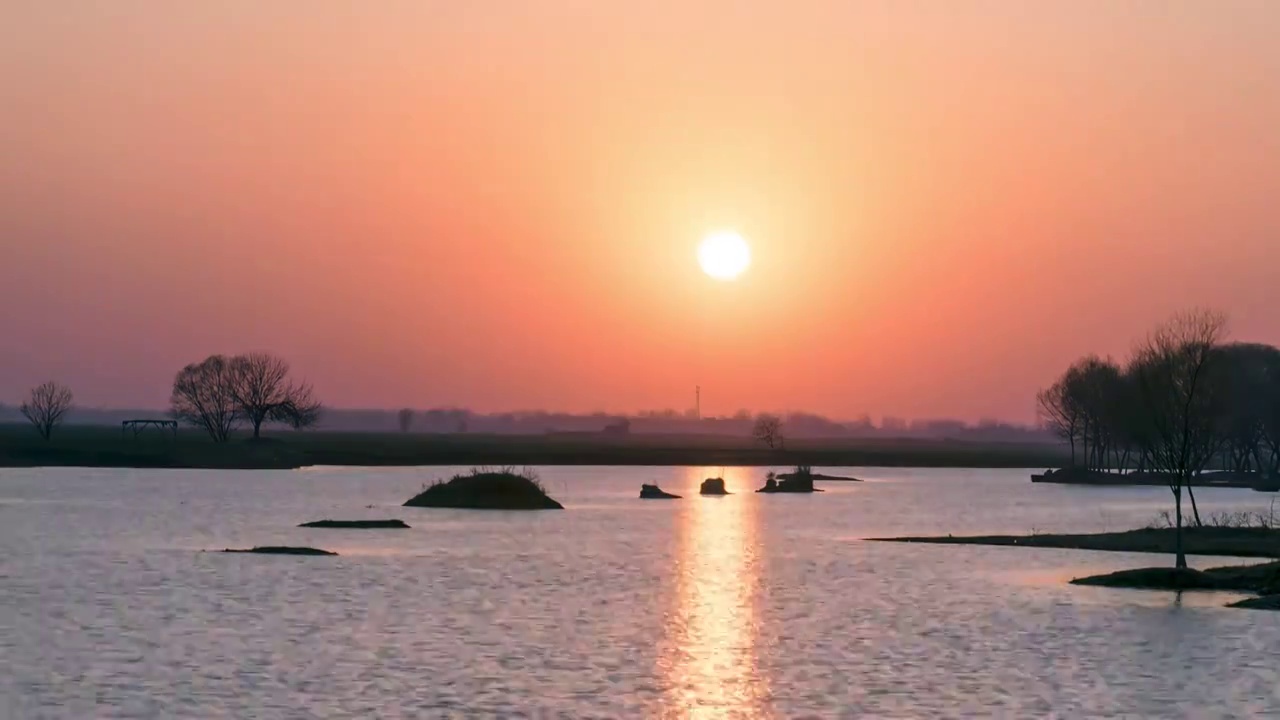 淮河四里湖农业日落风光延时摄影视频素材