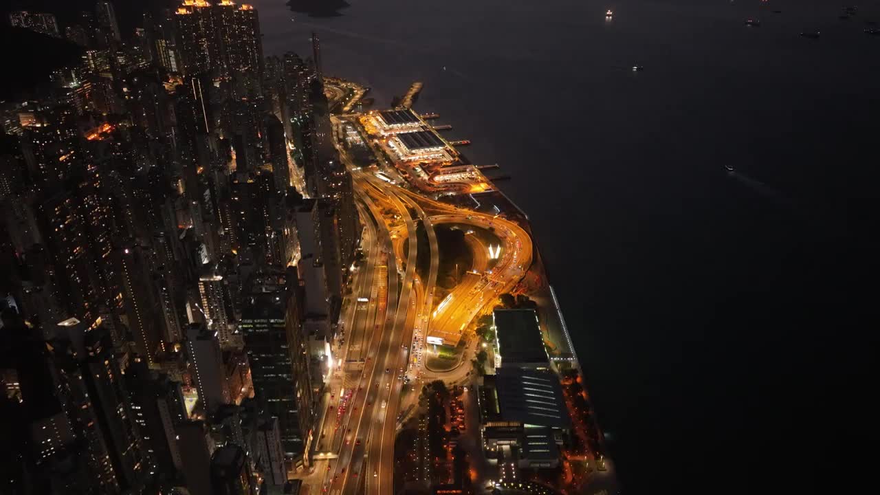 城市海边道路繁华夜景视频素材