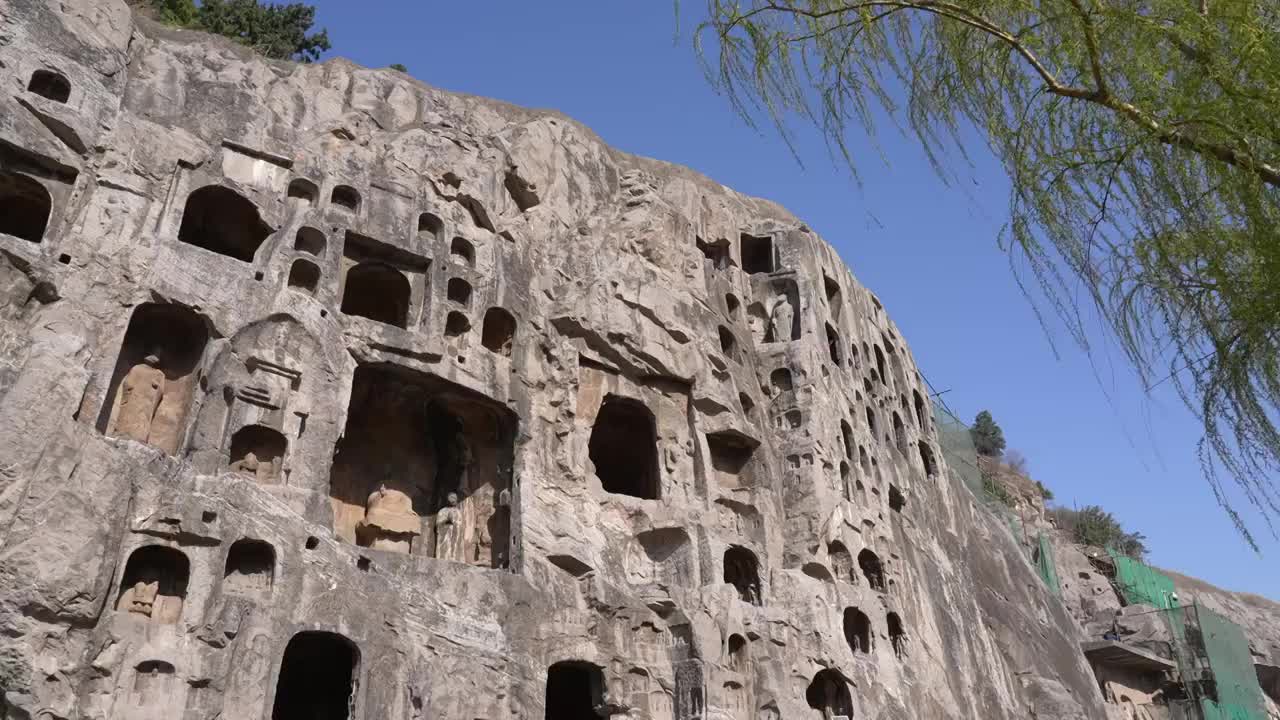 洛阳龙门石窟石刻雕像世界文化遗产著名景点旅游视频素材