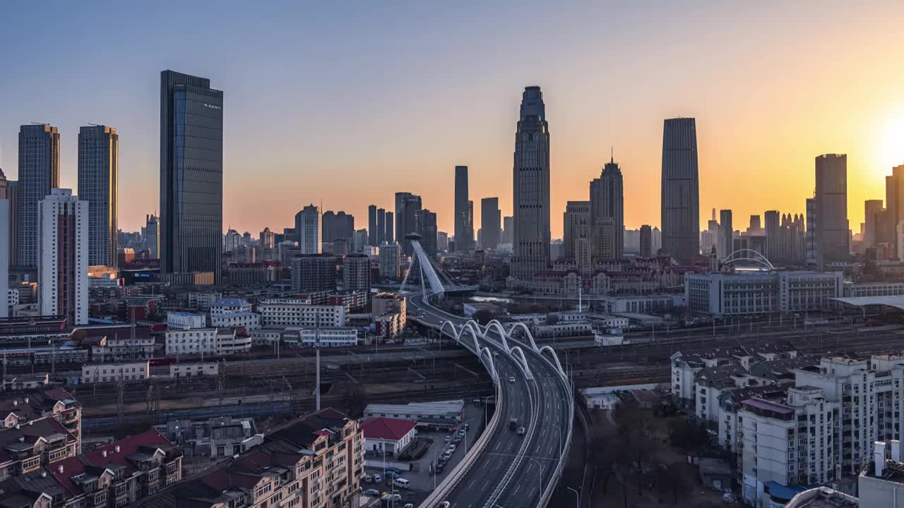 天津商业区风光日转夜延时视频素材