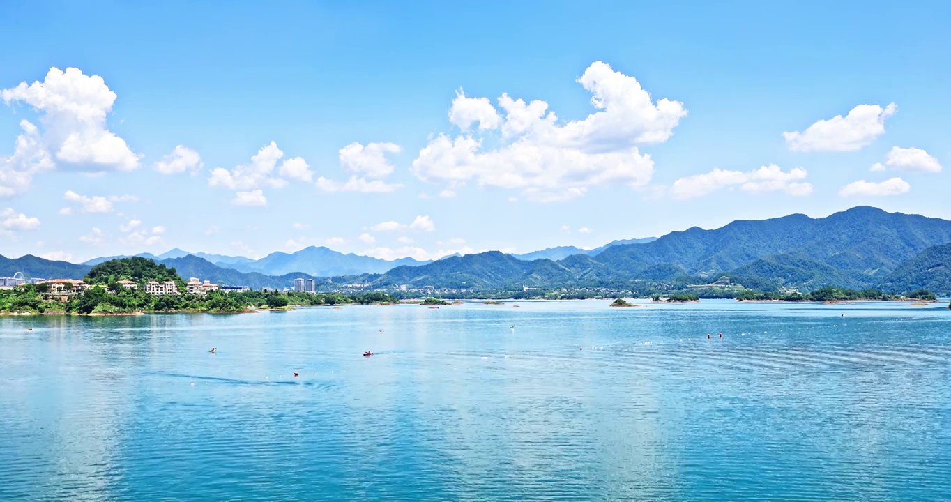 中国杭州千岛湖山脉湖泊自然风光视频素材