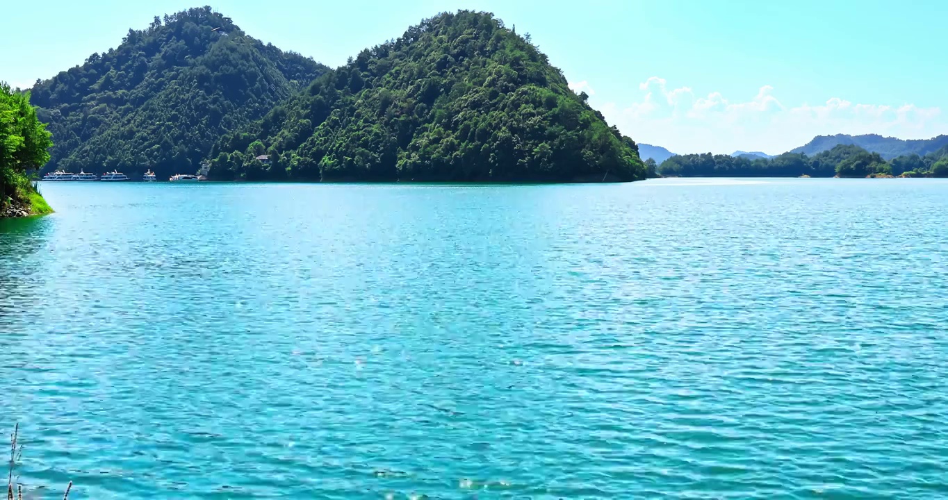 中国杭州千岛湖山脉湖泊自然风光视频素材