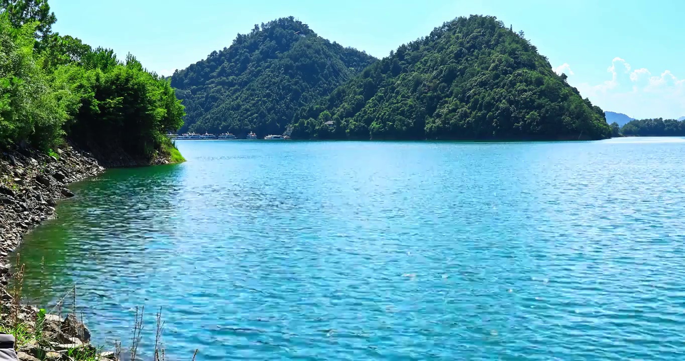 中国杭州千岛湖山脉湖泊自然风光视频素材