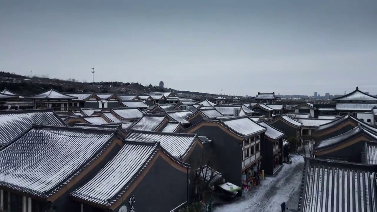 洛阳龙门古街雪景视频素材