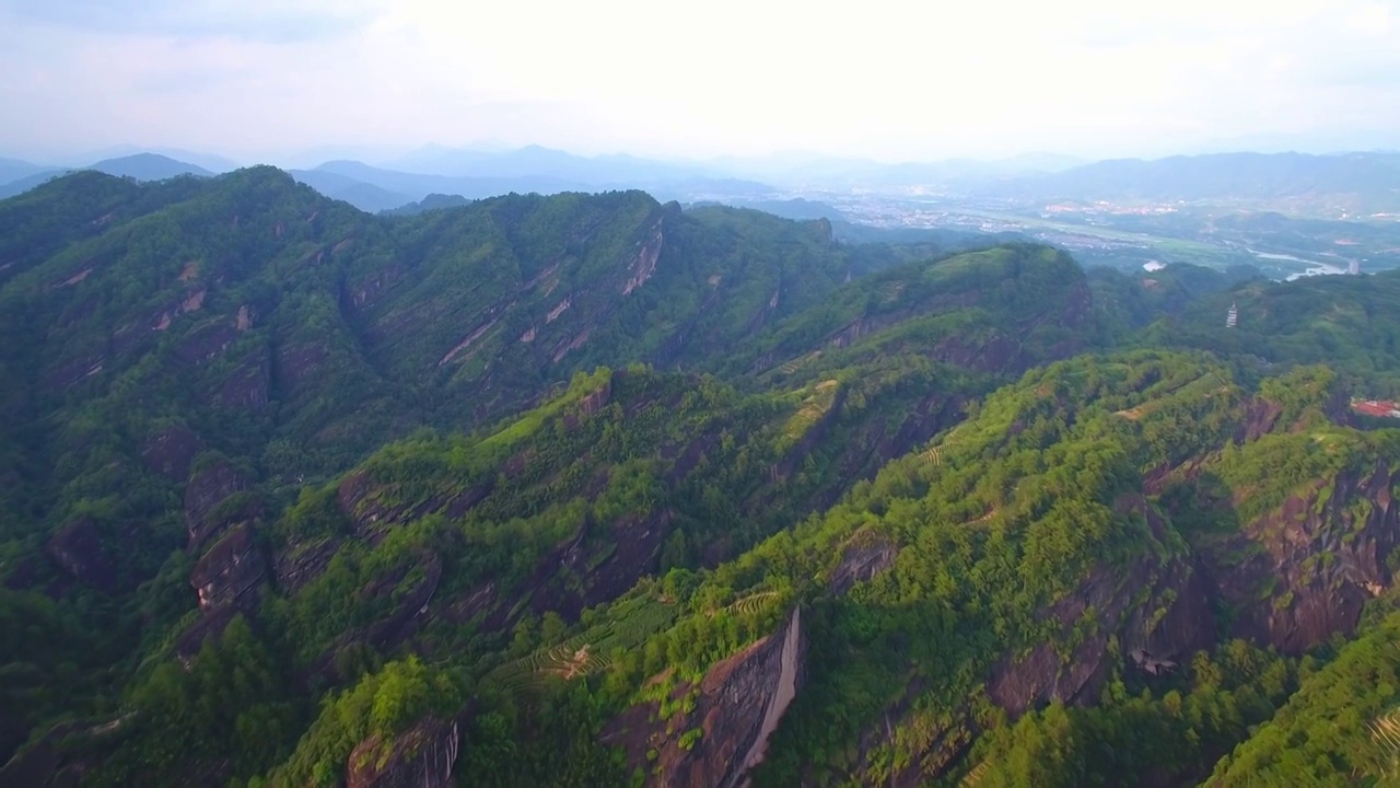 航拍武夷山岩茶大红袍茶叶产地三坑两涧正岩茶区视频素材