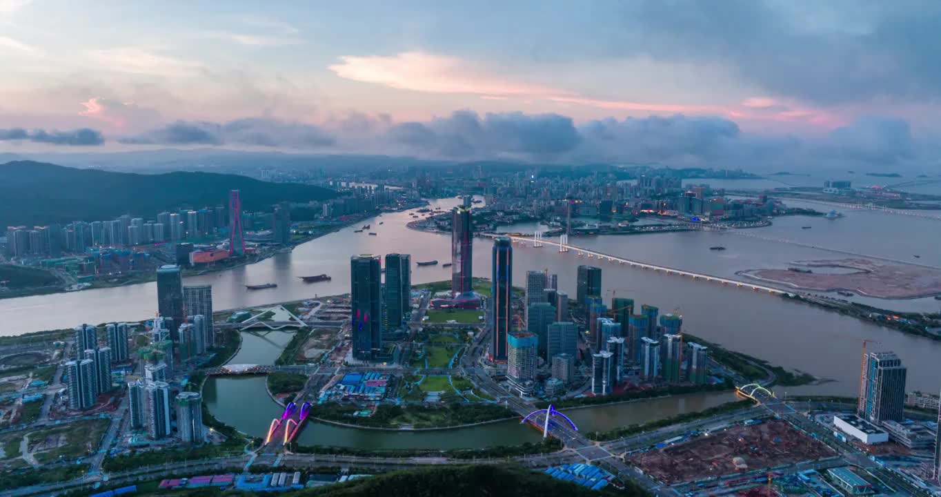 4k大湾区珠海澳门横琴夜景航拍延时视频素材