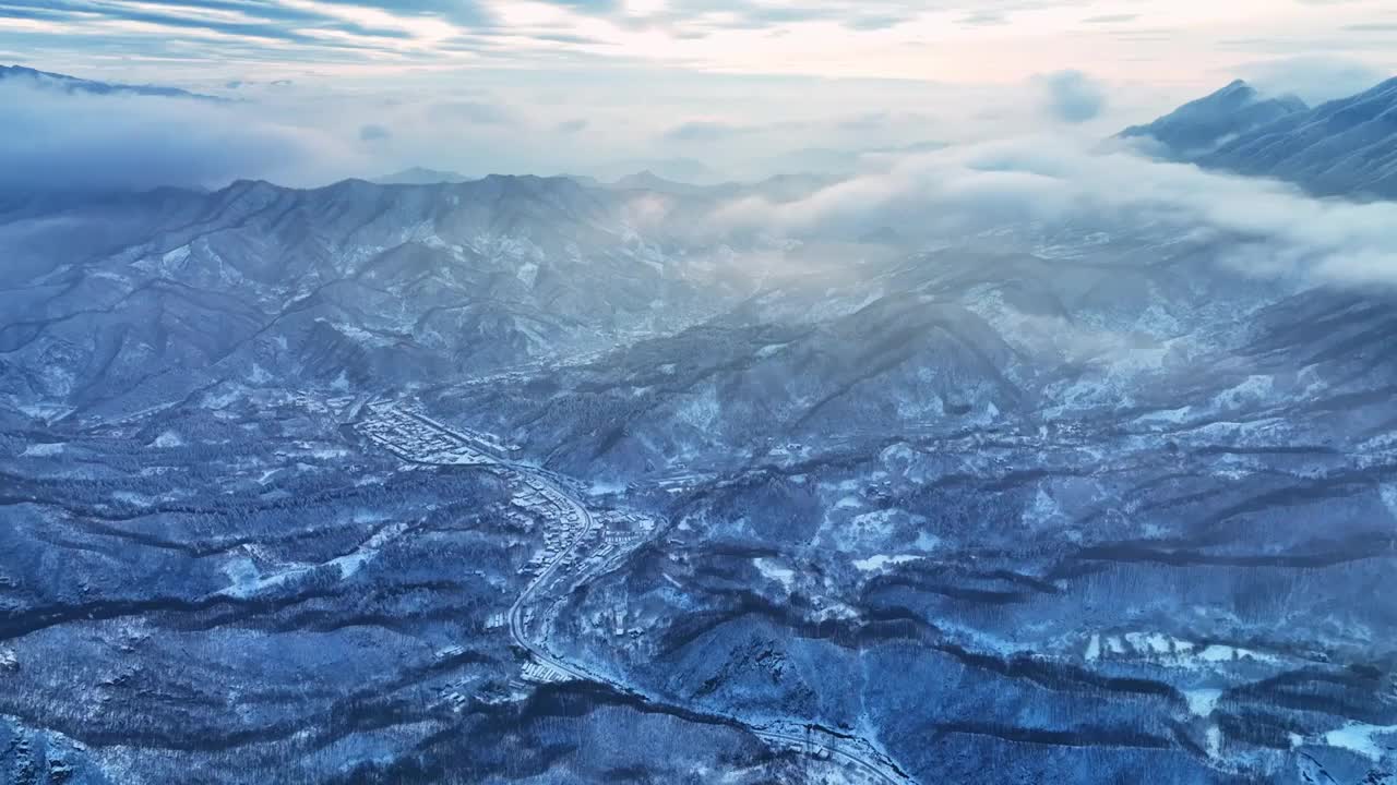 群山雪景雾凇云海航拍视频素材