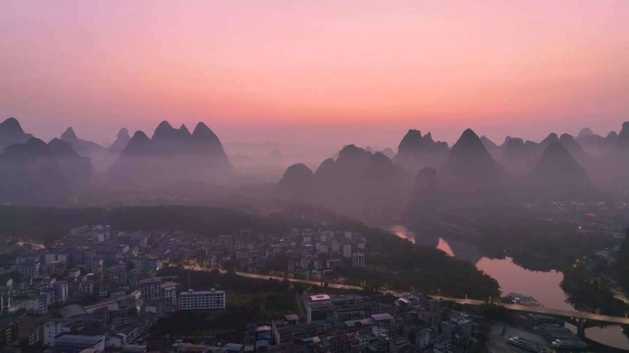 桂林阳朔早霞风景视频下载