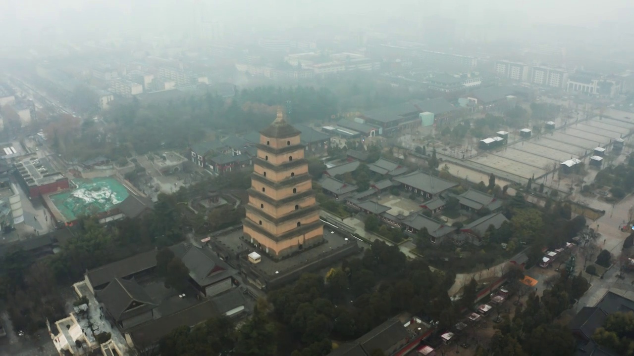 合辑-大雁塔雪景航拍4k（合集）视频素材