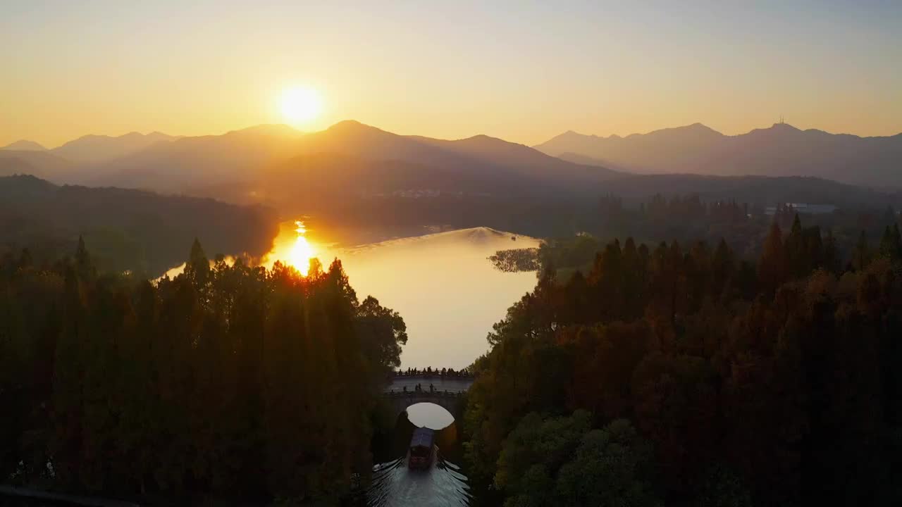 杭州冬季西湖夕阳视频素材