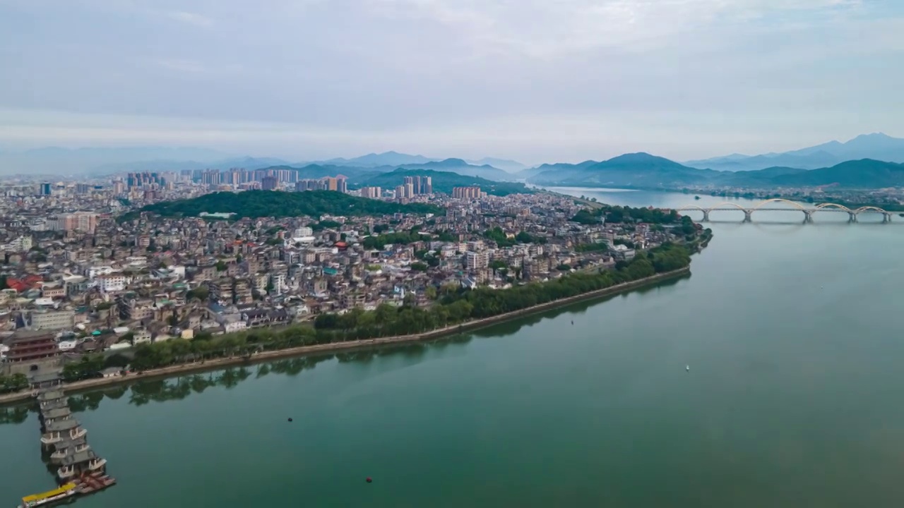 广东潮州广济桥和韩江两岸延时摄影航拍视频素材