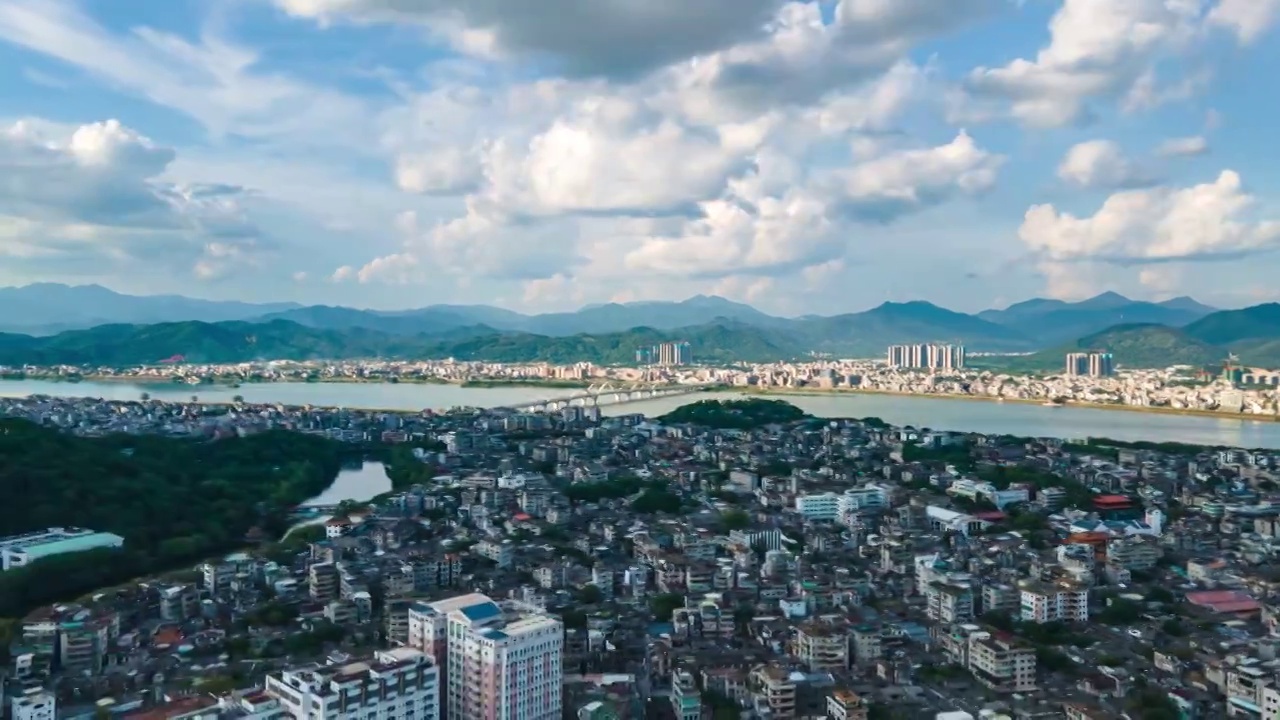 广东省潮州市潮州古城和潮州西湖延时摄影航拍视频素材