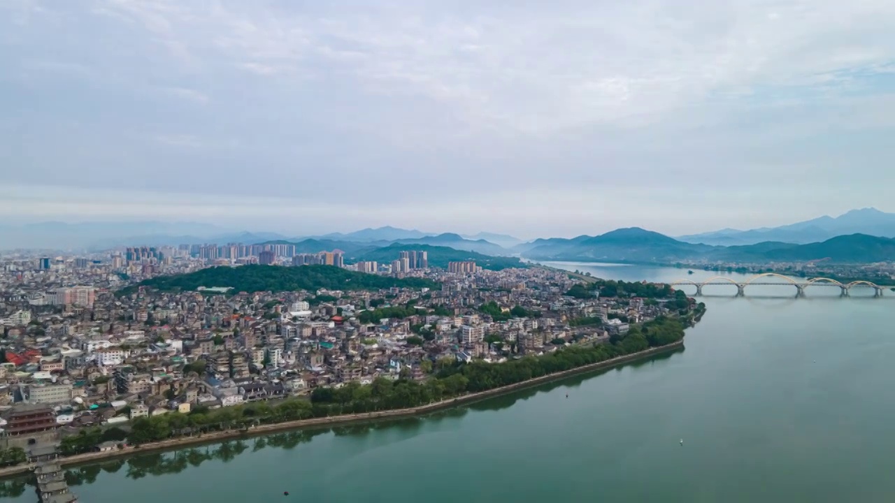 广东潮州广济桥和韩江两岸延时摄影航拍视频素材