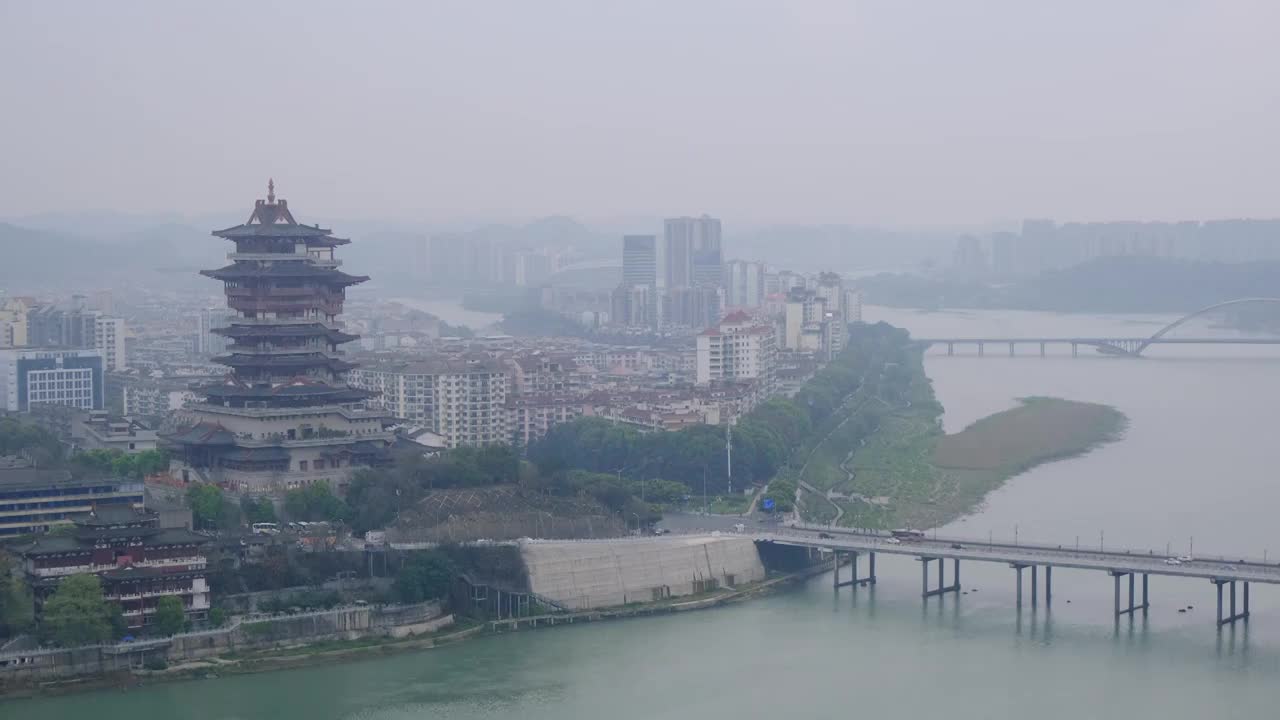 四川省绵阳市城市地标越王楼，风景，视频下载