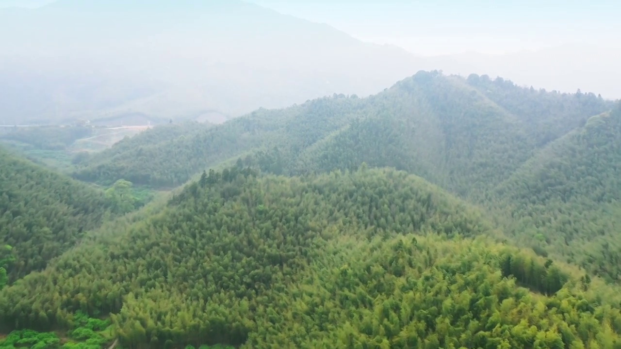 航拍春天大山森林环绕山林植被覆盖原生态林区绿化山林乡村振兴乡镇建设林场竹林开发原生态乡村旅游高清影像视频素材