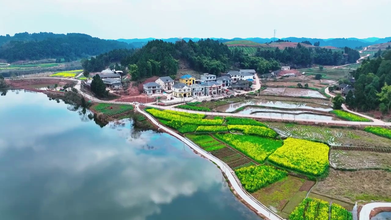 航拍四川资阳跑马滩水库视频素材