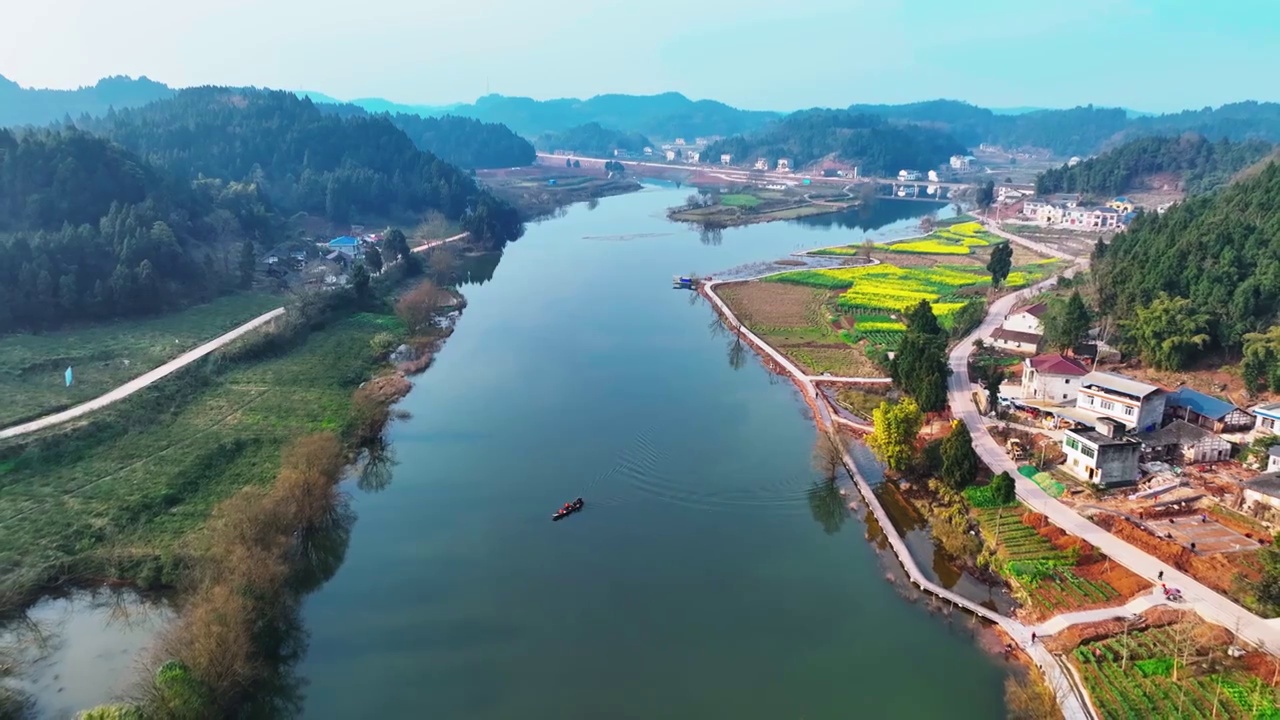 航拍四川资阳跑马滩水库视频素材