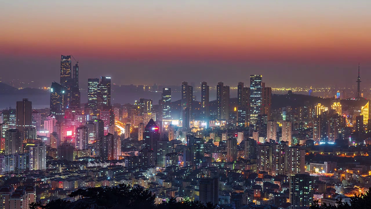 青岛城市夜景日转夜延时摄影视频素材