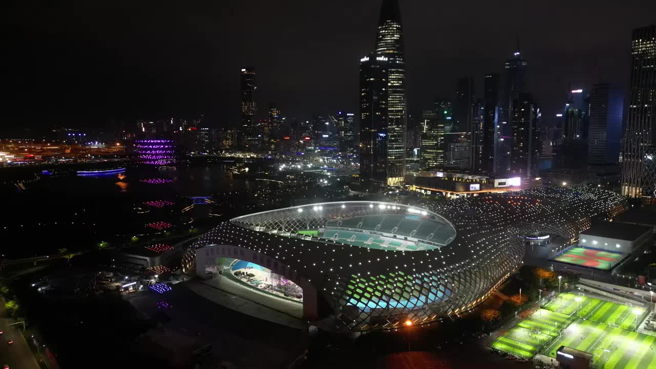 深圳湾体育中心，春茧体育馆夜景视频素材