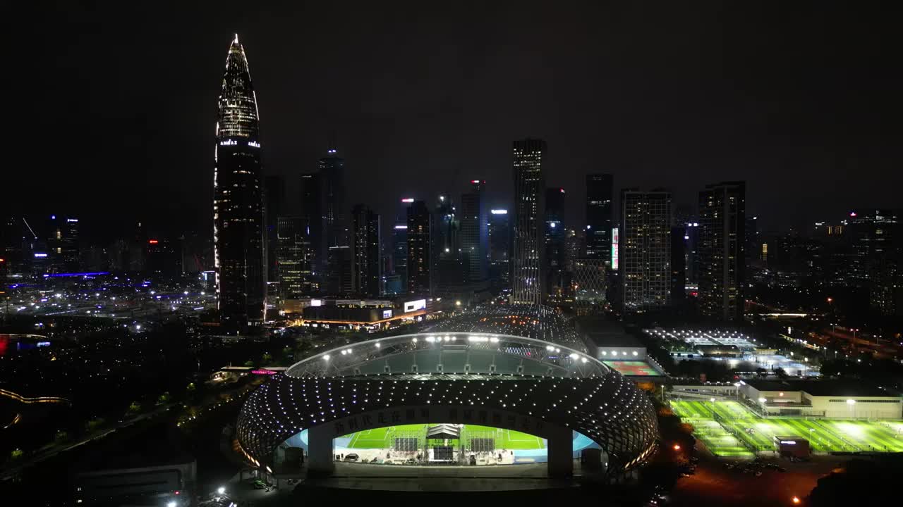 深圳湾体育中心，春茧体育馆夜景视频素材