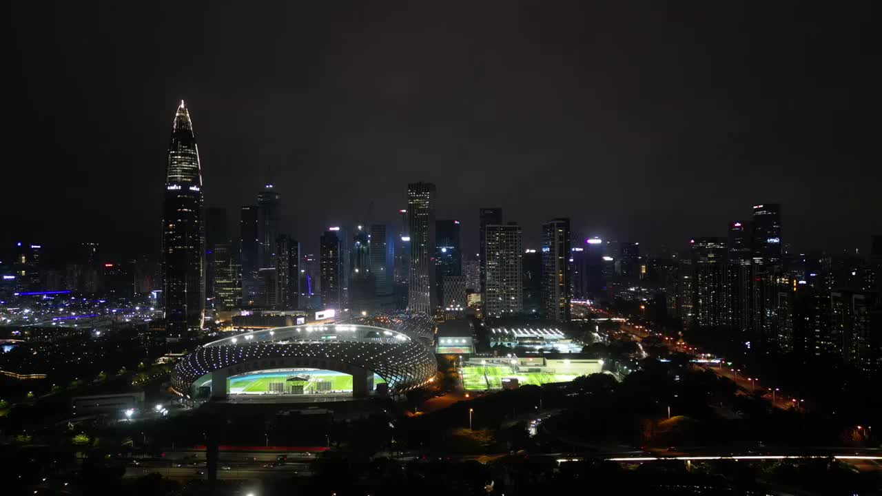 深圳湾体育中心，春茧体育馆夜景视频素材