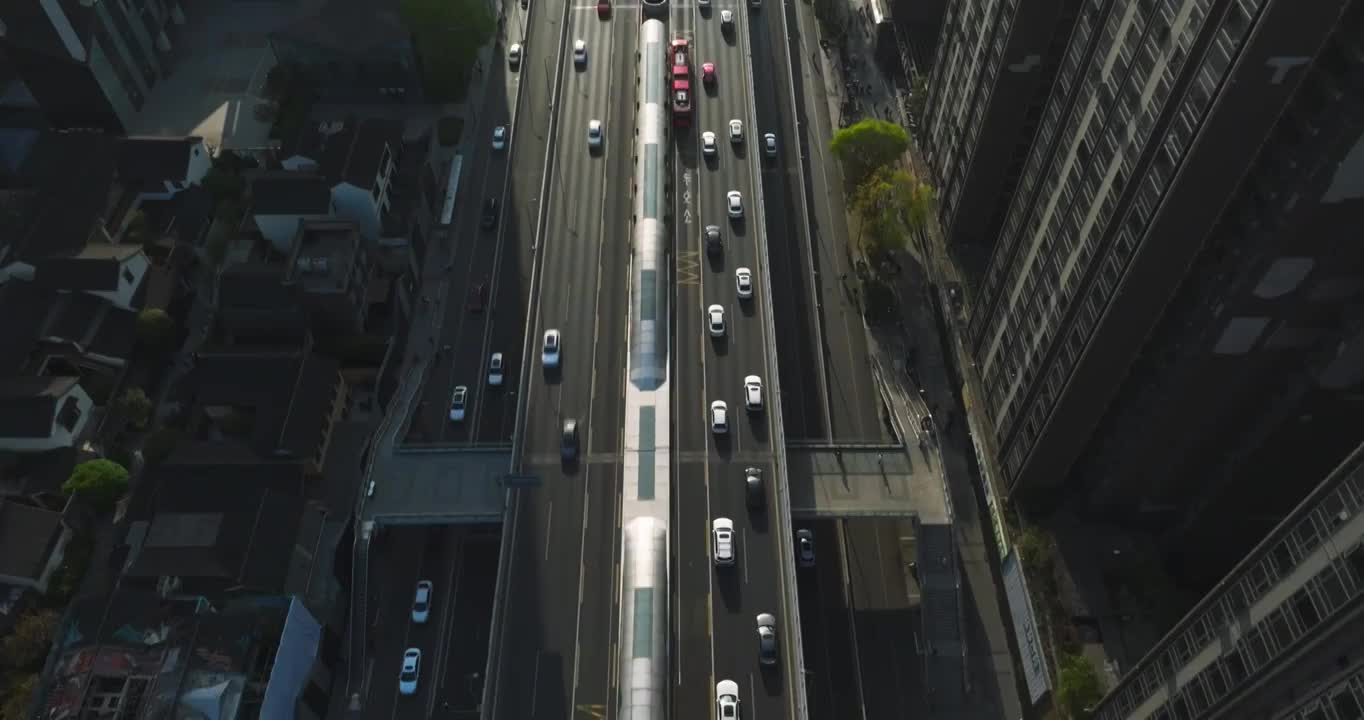 航拍成都二环路高架桥车辆行驶现代都市景观视频素材