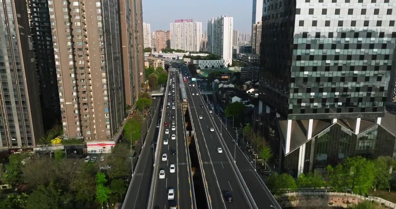 航拍成都二环路高架桥车辆行驶现代都市景观视频素材