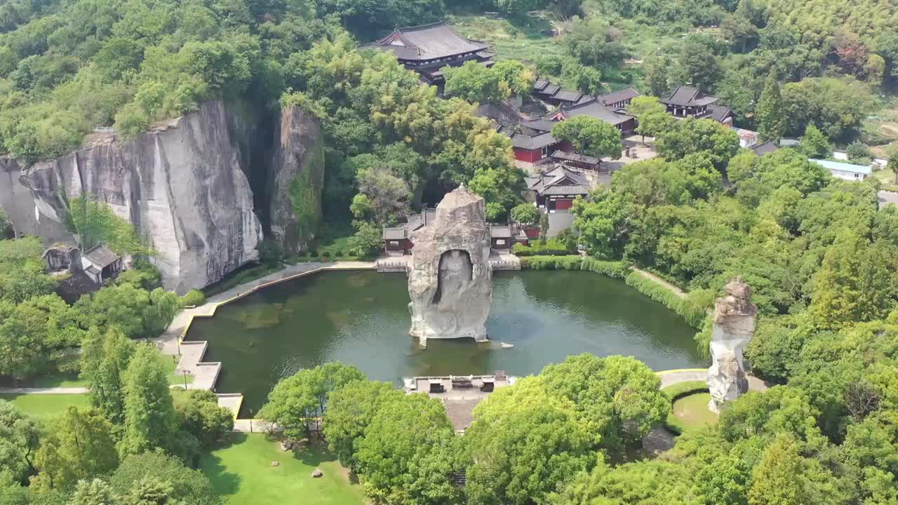 航拍绍兴柯岩景区视频素材