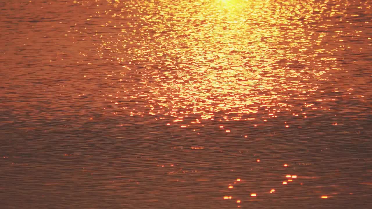 日落时分江河湖泊池塘水面泛起金色光芒太阳倒影波光粼粼金光闪闪平静安宁坦然从容温柔浪漫唯美特写空镜素材视频素材