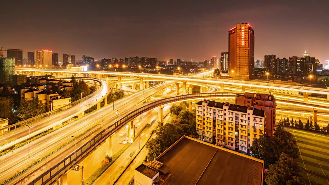 中国浙江杭州德胜立交桥夜景车流延时视频素材