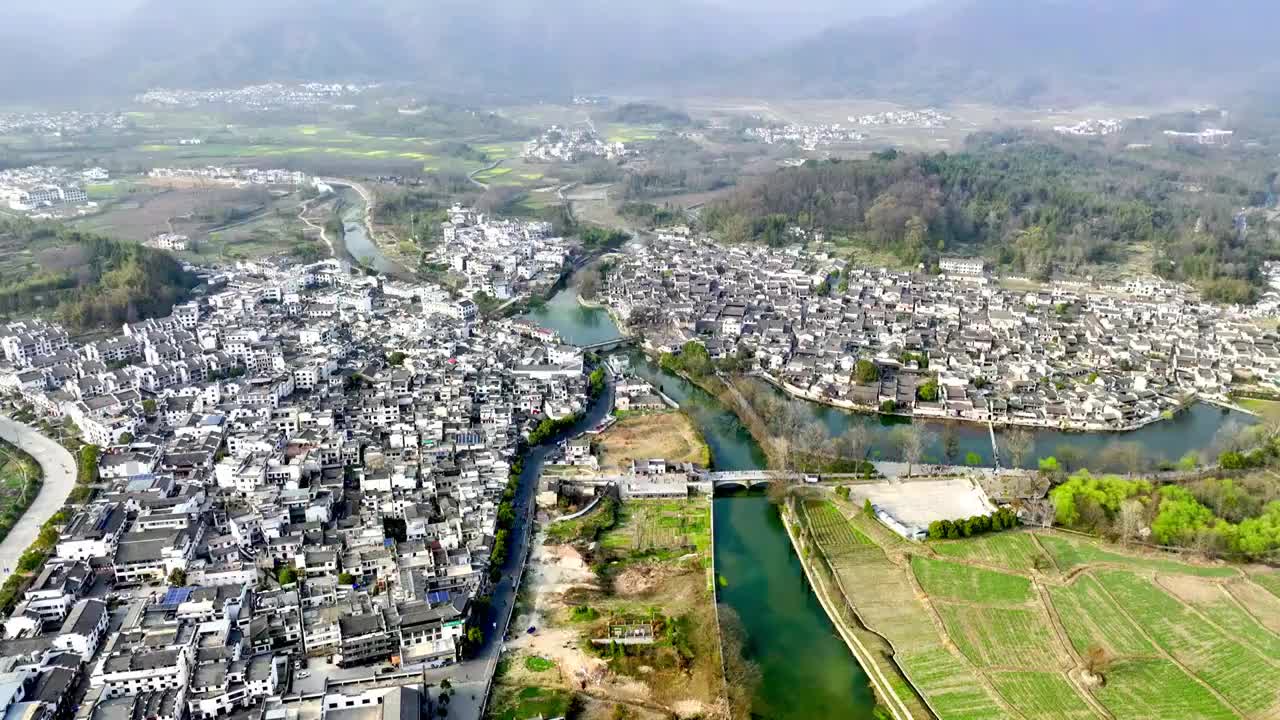 航拍安徽宏村白昼风光视频素材