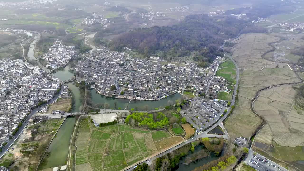 航拍安徽宏村白昼风光视频素材