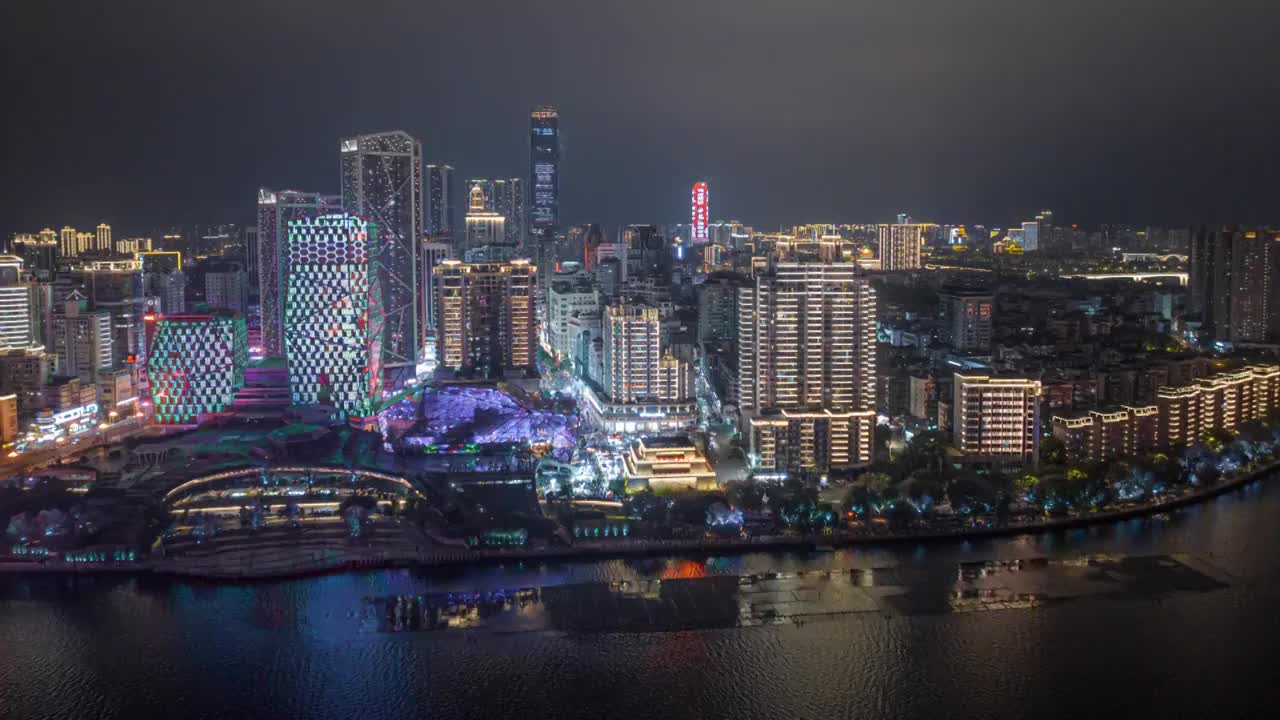 广西柳州城市灯光夜景航拍延时视频素材