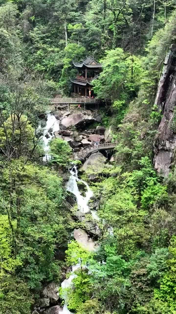 瀑布 河流 水流  流动 自然 水 峡谷 绿色 清新视频素材