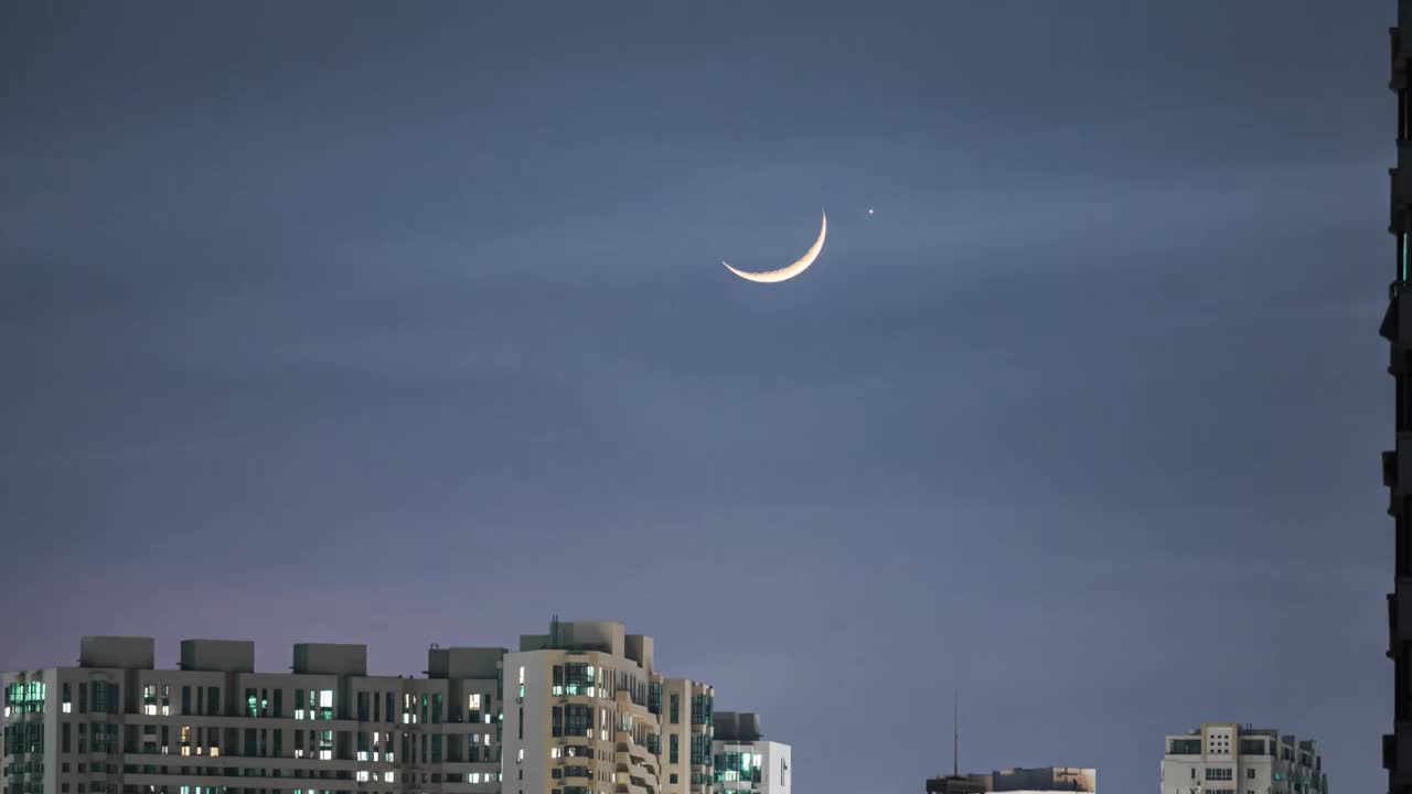 4K城市月落峨眉月金星延时摄影视频素材