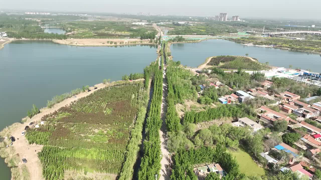 航拍济南鹊山龙湖湿地视频素材