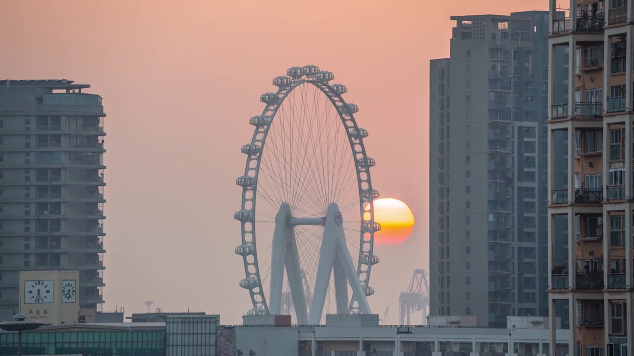 4K深圳日落摩天轮延时视频素材