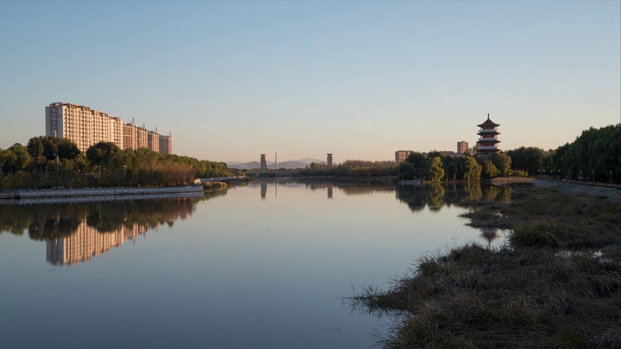 梅河口市辉发河日转夜延时视频素材