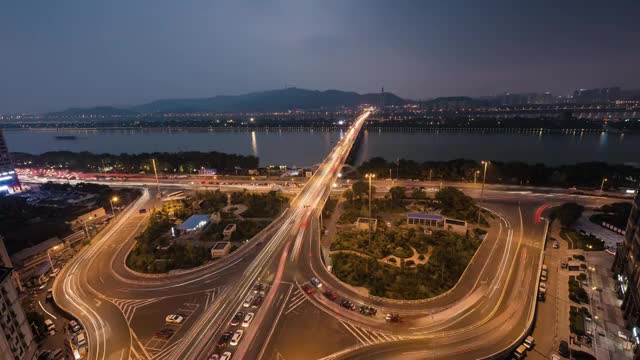 长沙橘子洲大桥立交车流全景延时视频素材