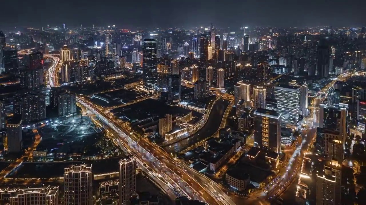 航拍上海静安区夜景延时视频素材