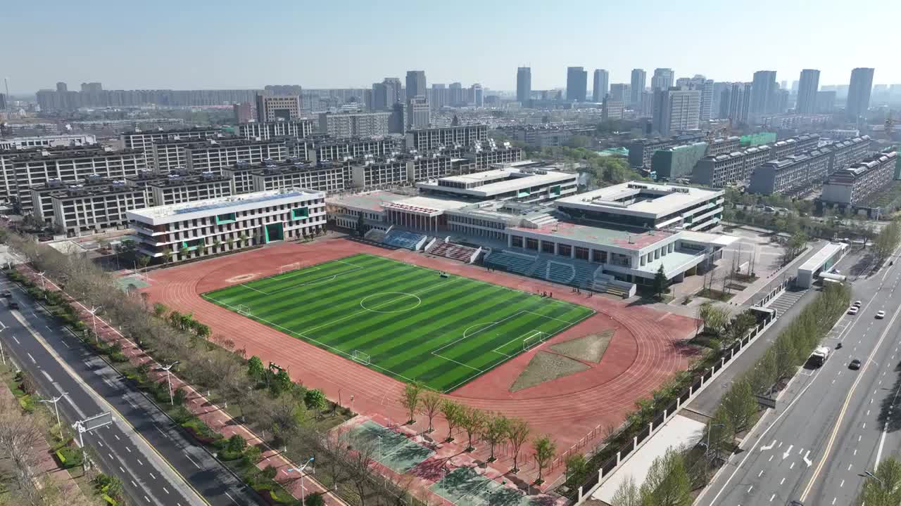 中国山东东营广饶第一实验小学傅家路校区航拍视频素材