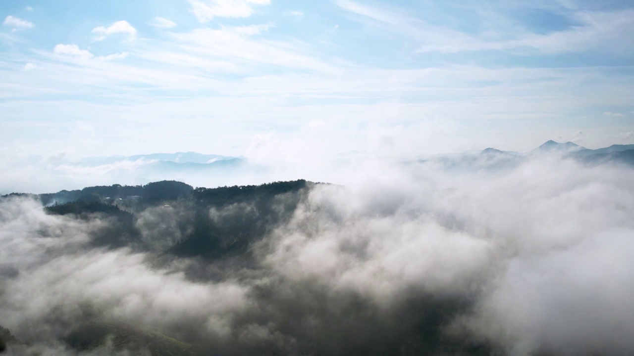 早清晨云海雾气下雨山流水谷雨节气航拍森林视频素材