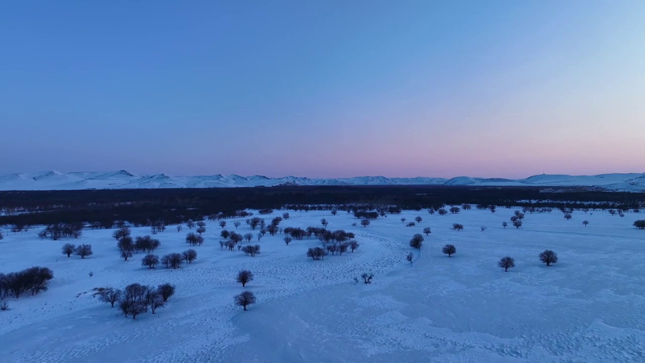 航拍内蒙古亚洲第一湿地黎明雪景视频素材