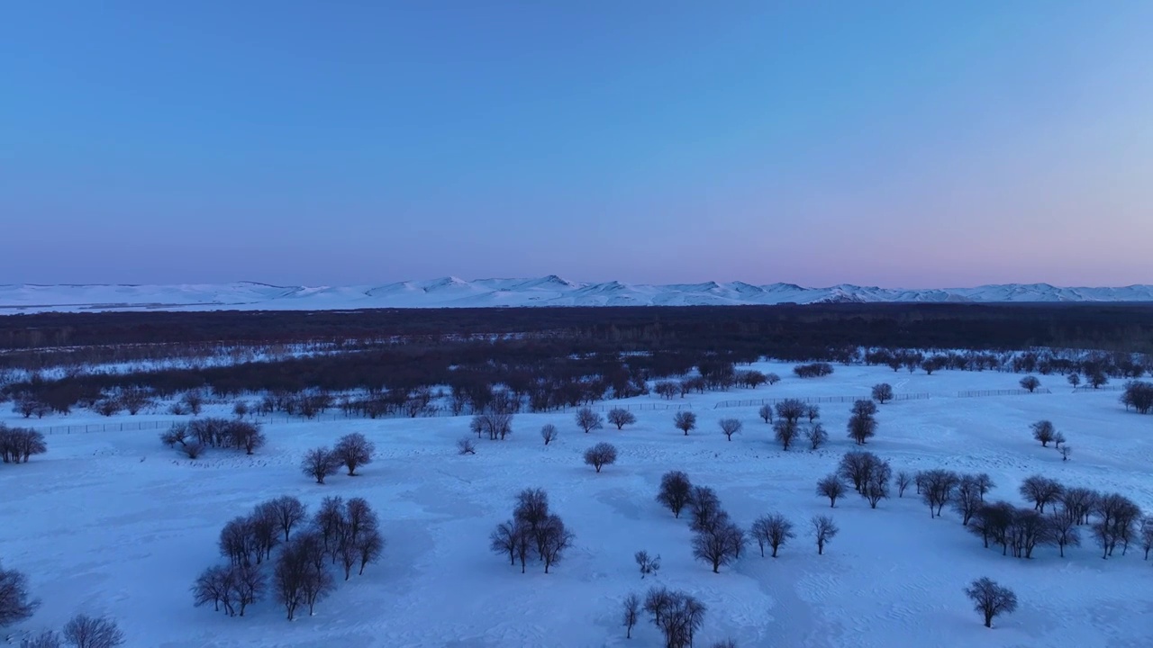 航拍内蒙古亚洲第一湿地黎明雪景视频素材