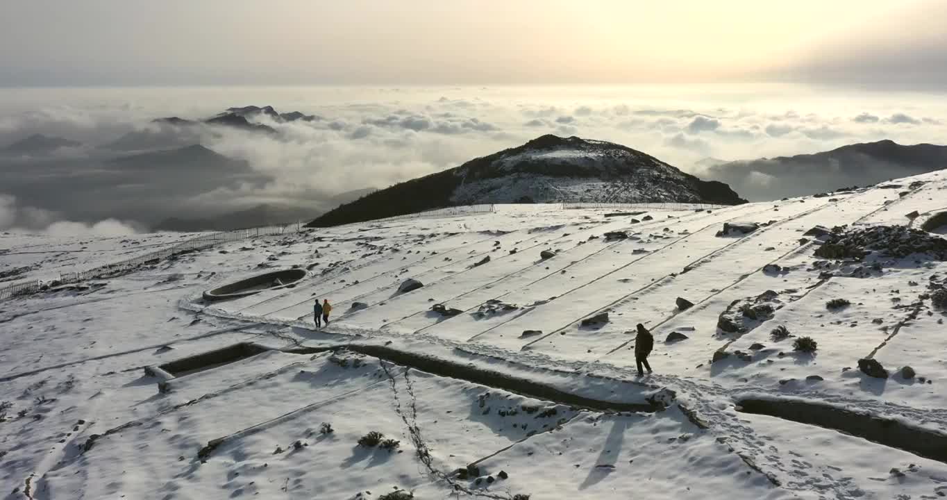 北京门头沟清水镇灵山名胜风景区冬季雪景日出云海视频素材