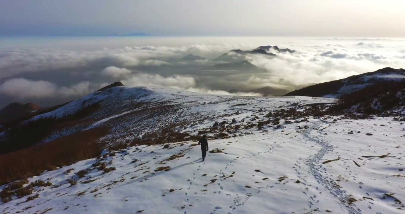 北京门头沟清水镇灵山名胜风景区冬季雪景云海视频下载